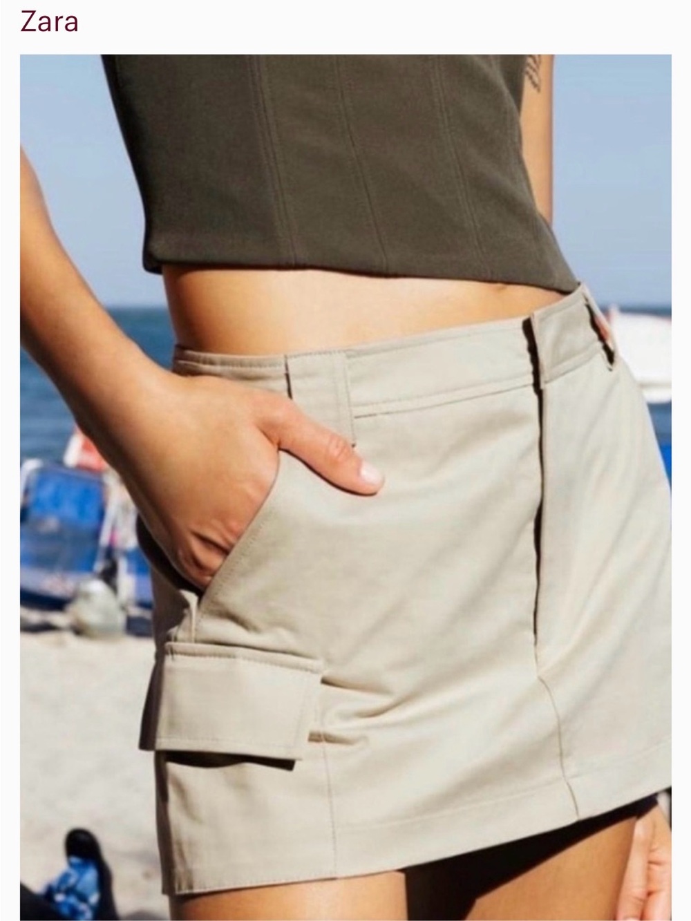 NWT Zara Women's Beige Cargo Mini Skort size XS Beige